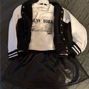 DKNY Girls Black and White Jacket and Skirt Set